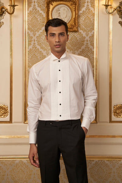 Bright White Pintuck Wing Collar Shirt