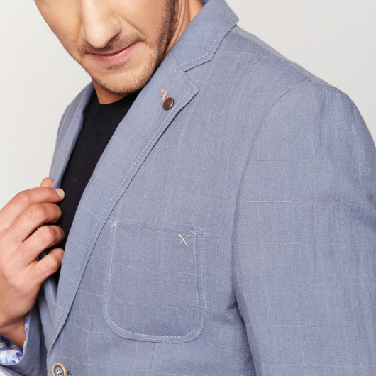 Light Blue Checks Linen Blazer