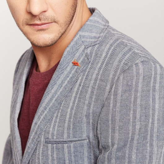 Grey Double Stripes Linen Blazer