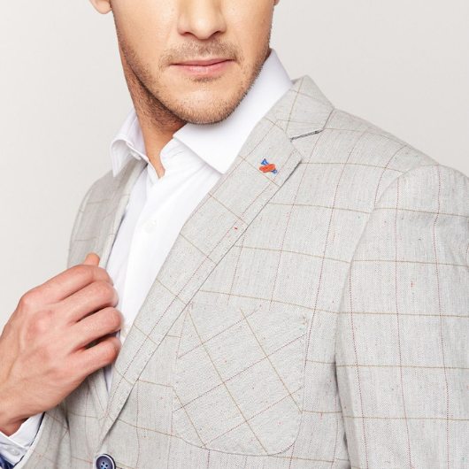 Light Grey Checks Linen Blazer