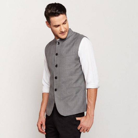 Dark Grey Checks Nehru Jacket