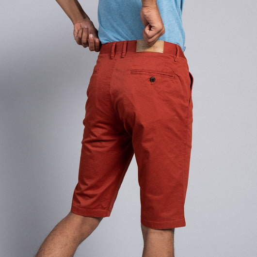 Terra Cotta Orange Red Cotton Lycra Stretch Shorts