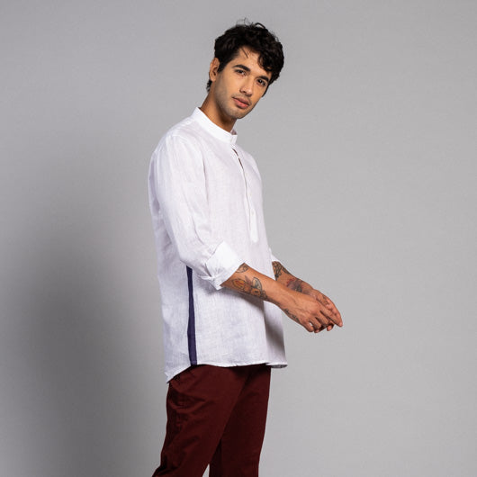 Eskimo Envy White Linen Short Kurta