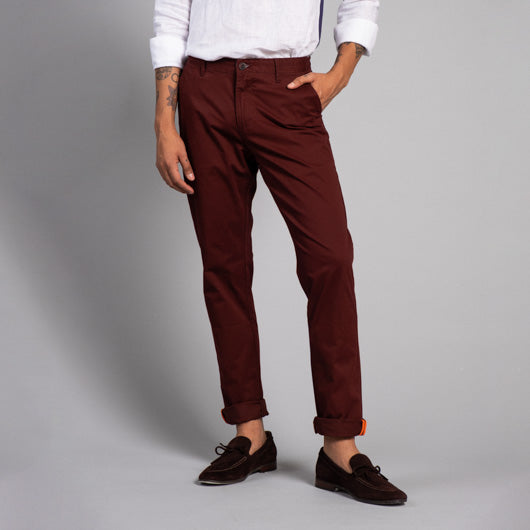 Mahogany Timber Burgundy Cotton Chinos