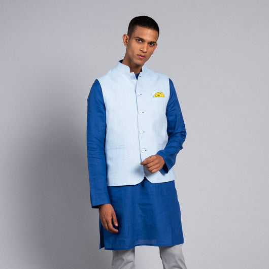 Haven Light Blue Linen Nehru Jacket