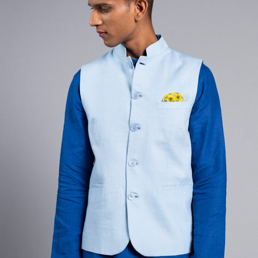 Haven Light Blue Linen Nehru Jacket